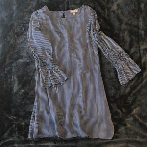 Short, Long Sleeve Navy Blue Dress with Ruffled Sleeve Detail